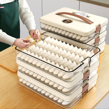 Wing fantasy dumpling storage box for refrigerator, food-grade freezing special quick-frozen box, new household wonton tray, cream white 30x28x9cm, second generation cream white, 2 layers, 1 cover, 140 dumplings, 0 odor free, dumpling making