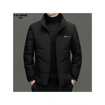 Lilanz men's autumn and winter new thick warm jacket fur collar down jacket men's solid color casual black t886 3xl (190)