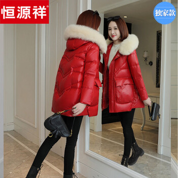 Hengyuanxiang thickened loose qiji red down jacket women's medium-length small fashion style 90 white duck down mother's jacket red l weight about 121-130 pounds