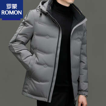 Romon high-end men's down jacket winter new thickened warm jacket short cold-proof clothing casual winter jacket gray romon / new-x9529f xl 180