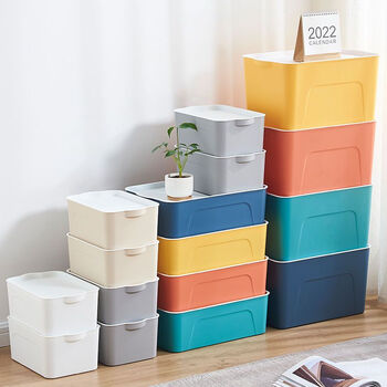 Fantasy japanese storage box with lid household plastic storage basket wardrobe clothes toy document organizer snack box gray with lid small size 21.5x13.5x10.5x