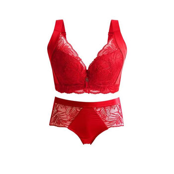 Triumph red bra set for wedding and bride push-up breast adjustment bra for large breasts to make smaller push-up and perfect red thin cup (set) 80b