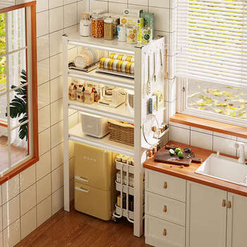 Yusenyi kitchen storage rack under the empty refrigerator storage rack above the microwave oven cabinet storage cabinet white 3 layers + 80cm high practical style 40cm long x 30cm wide