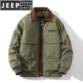Jeep spirit american bomber jacket, men's winter quilted thickened cotton coat, autumn and winter lapel workwear down jacket, army green. men's thickened cotton coat m, can be worn between 100kg and 125kg
