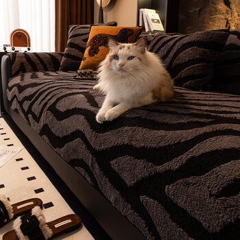 Fantasy winter light luxury high-end plush sofa cushions thickened non-slip anti-cat scratch leather sofa cover cover cloth seat cushions zebra pattern gray and black thickened non-slip sofa cushions 110x240 three-seater/four-seater