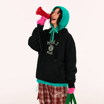 Mmlg hooded sweatshirt for women and men 2025 autumn and winter new loose and versatile korean trendy brand warm couple tops jacket black s