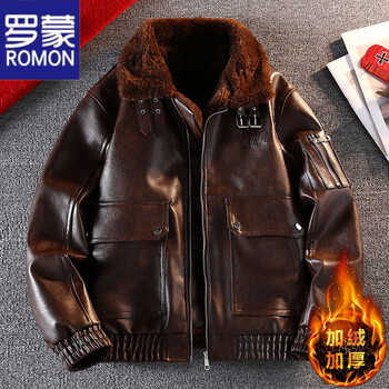 Romon american retro fur collar pu leather jacket men's velvet thickened fur all-in-one warm motorcycle jacket winter jacket brown 2xl