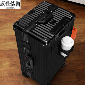 Vendogerl multi-function suitcase for women 2024 new large-capacity suitcase trolley case, strong and durable thickened password box for men, dark night black, 8% thickened, multi-functional 37-point aluminum frame, 20 inches_(pc panel + usb charging + water cup holder + mobile phone holder + hanging