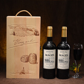 Fantasy red wine packaging gift box red wine box wooden box empty box wine packaging box version free invoice pine double branch (without bag)