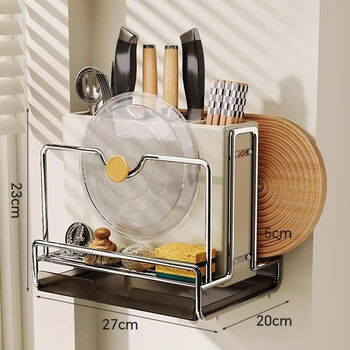 Fantasy kitchen rack storage rack for chopsticks and cutting boards integrated storage rack knife rack pot lid rack storage table chopping board position cream white countertop/wall-mounted
