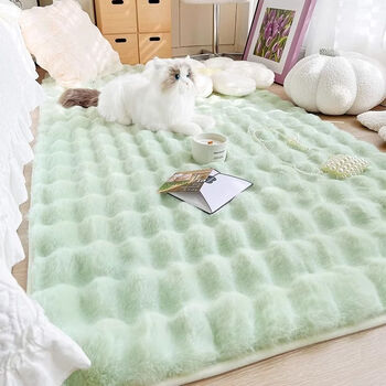 Wing fantasy 2023 new cream style rabbit velvet floor mat living room bedroom anti-slip carpet thickened simple winter bedside blanket hua lao french cream white thickness 3.5cm x70x70cm