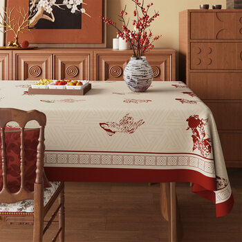 Lange red printed tablecloth waterproof and oil-proof no-wash 2026 new festive atmosphere tablecloth coffee table tablecloth mat gold scale trailing red upgraded model waterproof and oil-proof 300 300cm suitable for any table type