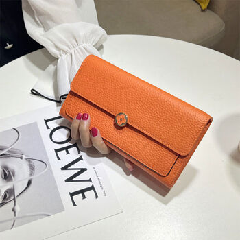 New 2024 niche design genuine leather long wallet women's fashion clutch large capacity wallet for mobile phone orange