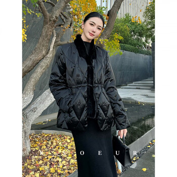 Ksoeur k sister exquisite small diamond flower 100 acetate 90 goose down braided mink national style fur goose down jacket black m