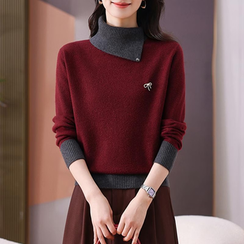 New year and new atmosphere. angled collar color-blocked sweater. new style sweater. fashionable, loose and thickened, versatile top. red xl 115-125 catties.