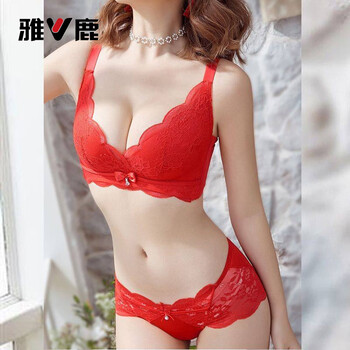 Yalu benmingnian big benming red sexy lace bra set without wires women's secondary breast push-up small bra underwear big red set one size 36/80c