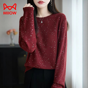 Miiow french sequined worsted wool sweater women's 2025 new loose slim bottoming top long sleeve women's sweater navy m
