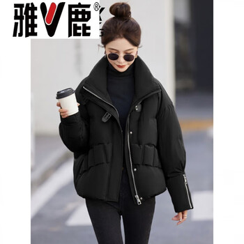 Yalu thickened short down jacket for women 2026 winter new style small high-end fashion korean version 90 white duck down jacket black l (90) recommended (125-140 pounds)