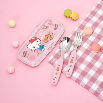 Lianlock korean student stainless steel tableware set portable spoon and fork cute children outing cartoon food supplement 316 short tableware - ktst