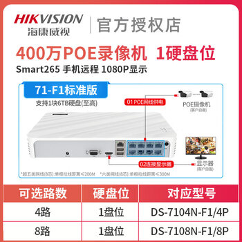 Hikvision hard disk video recorder-q2-fi/r2/r4/4p 8/16-poe surveillance nvr 71-f1 standard version (4 million poe+1 hard disk space) 1tb_4