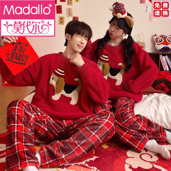 Modal couple pajamas for women in autumn and winter, coral velvet, newlyweds, red men's flannel warm home clothes, sdm-flannel-81398-big red christmas dog m xl size recommended height 165-170c and weight 115-130 pounds