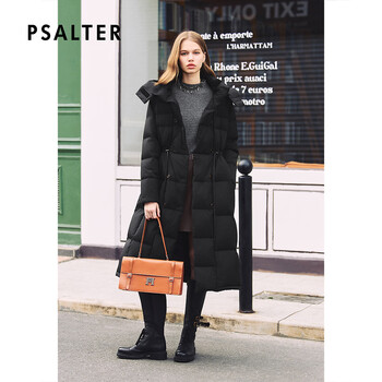Psalm gift season specially selected commuting long double-breasted goose down hooded down jacket women 2026 spring new black s