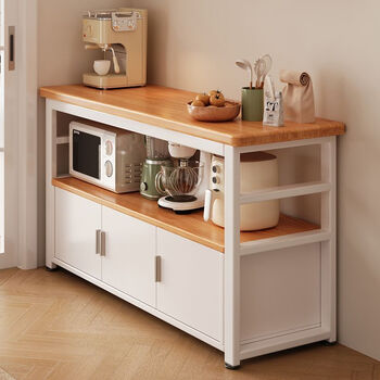 Fantasy sideboard kitchen shelf solid wood ecological board wall bowl cabinet workbench microwave home storage cabinet yellow fir color 60x35x80cm