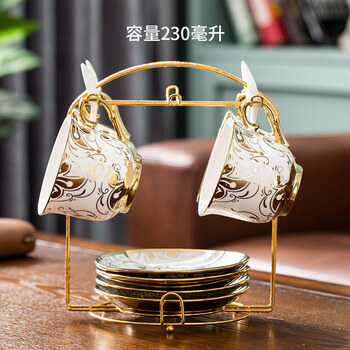 Tuojin jingdezhen ceramic coffee cup and pot set family modern light luxury european style small office coffee cup exquisite ruyi_4 cups 4 dishes 4 spoons + shelf