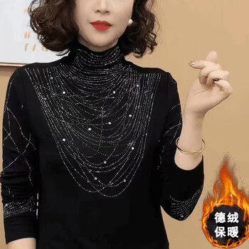 High-end age-reducing half-high collar hot-drilled long-sleeved t-shirt for women in autumn and winter new warm german velvet bottoming shirt gl black 3xl 120-130 catties