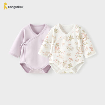 Tongtai (tongtai) baby bag, spring and autumn pure cotton baby jumpsuit, newborn triangle romper, pajamas, purple 73cm