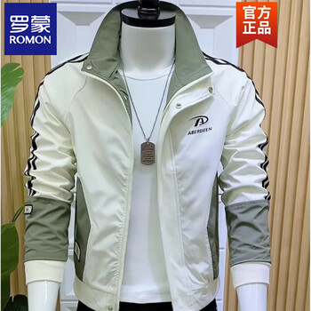 Romon's autumn new men's jacket, fashionable and high-end color-blocked korean version, slim, simple, casual, stand-up collar, versatile and trendy, light green m, recommended 90-110 pounds