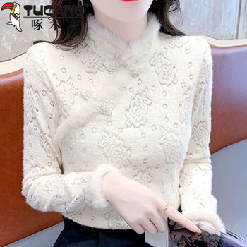 Woodpecker (tucano) this year's popular chinese-style chinese style lace bottoming shirt for women in autumn and winter plus velvet and thickened inner 2026 new cheongsam top off-white 2xl 125-140 catties