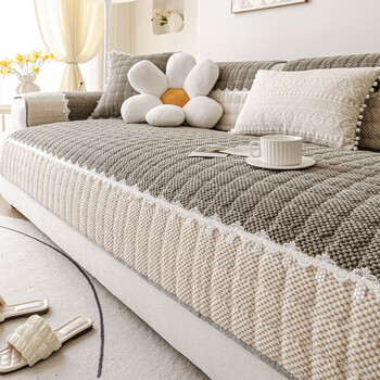 Junyuexi leather sofa cushion anti-slip special winter 2025 new thickened fixed four-season universal leather cushion sofa cover nuanxin-light gray 70cm*70cm (can be used as armrests and backrests)