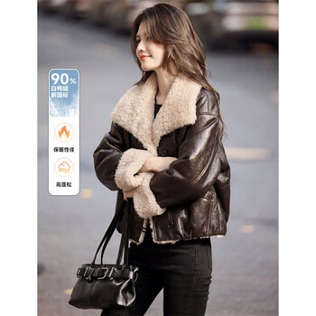Xinfeiyu pu leather jacket down jacket for women 25 new winter fashion temperament versatile spliced imitation sherpa jacket