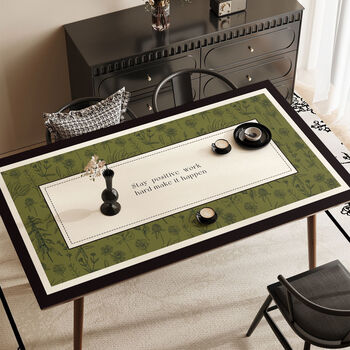 Fantasy french dining table mat, light luxury and high-end retro tablecloth, waterproof, oil-proof, wash-proof and anti-scalding, living room coffee table mat 50x100cm, tea and green