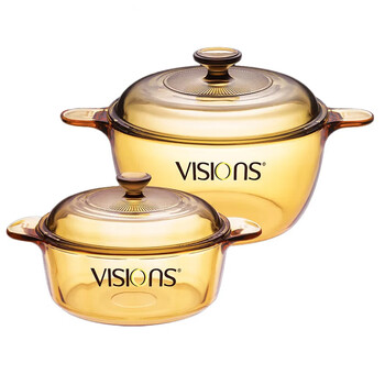 Corning (visions) 2-piece pot set, 1.25l milk pot and 2.5l soup pot, heat-resistant glass pot set vs12+vs25 2-piece pot set