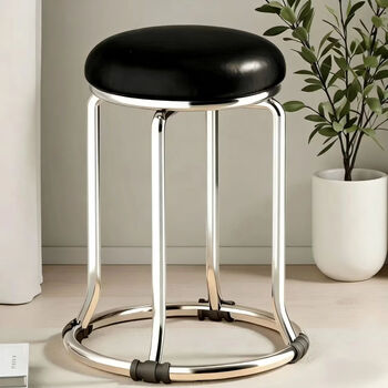 Wing fantasy 46 high thick solid steel stool simple thickened bench dining table round stool set stool nordic home chair 46 high thick steel light black oil leather load-bearing 500 pounds