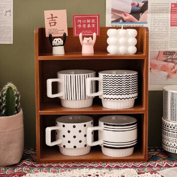 Yusenyi desktop storage box water cup teacup wooden office mug cup layered cup shelf wall hanging high two-story orchid