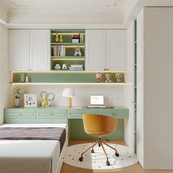 Oupli cream green tatami customized small apartment bedroom-study integrated wardrobe desk combination storage room prepayment please consult customer service first for bidding.