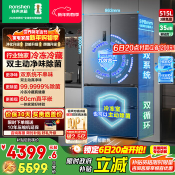 Rongsheng tangtang 515 active dual-purification dual-system french multi-door four-door ultra-thin zero-embedded refrigerator first-class energy efficiency world cup bcd-515p60fzmad gray national subsidy