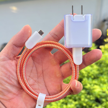 Yusenyi apple 45w charger cable protective cover is suitable for mophie lewoo kabelkin 45w charger apple 17 16 15 promax data cable protective cover pure transparent shell + aurora orange line + all-inclusive protective head suitable for lewoo 45w