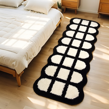 Yusenyi carpet bedroom bedside rug high-end room carpet master bedroom strip floor mat black and white foot mat tongxiong cream white flocked carpet 40x60cm