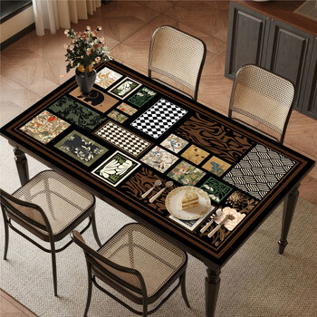 Fantasy medieval style imitation linen table mat, waterproof, oil-proof, anti-scalding, high-end leather coffee table mat, customizable cut tablecloth, manshi a 90x200cm (no curling, super non-slip)