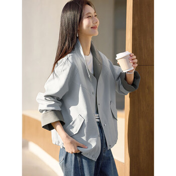 Xwi xwi contrasting color stand collar workwear style jacket for women spring hem drawstring adjustable light spring style top