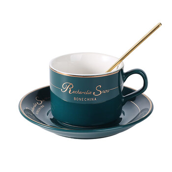 Tuojin jingdezhen ceramic european coffee cup set home light luxury small afternoon tea set simple small fresh cup sauce spoon belt dark green gold english cup one sauce one spoon