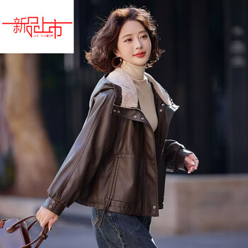 Woodpecker (tucano) velvet thickened warm leather jacket for women in winter small casual loose fur all-in-one jacket top hooded jacket khaki this year's popular light luxury brand m 95-107