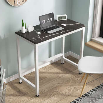 Yusen yichang 405060 small apartment study table small desk writing narrow table single dormitory bedside mini desk white frame black marble pattern 50x40x60cm