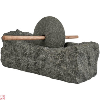 Tuojin old-fashioned tea grinder natural bluestone hand-grinding medicine kungfu tea mill tea crushing hand push trough mortar grinding chinese medicine boat clumsy stone tea grinder dark green about 18cm