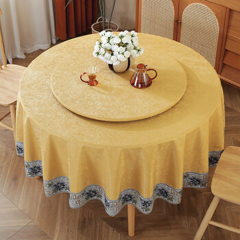 Zhong zhanggui's new chinese atmosphere tablecloth is waterproof, oil-proof, anti-scalding, no-wash tablecloth for hotel and restaurant, round large round table tablecloth, golden pine branch rose edge, 160cm round tablecloth (recommended for round tables within 1 meter)