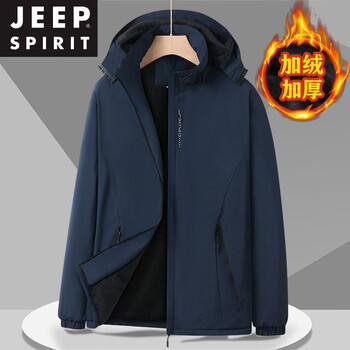 Jeep spirit velvet jacket men's 2025 winter new outdoor thickened jacket soft shell mountaineering suit women's windproof mountaineering jacket lm-777 men's clothing navy blue velvet m recommended 90-110 catties
